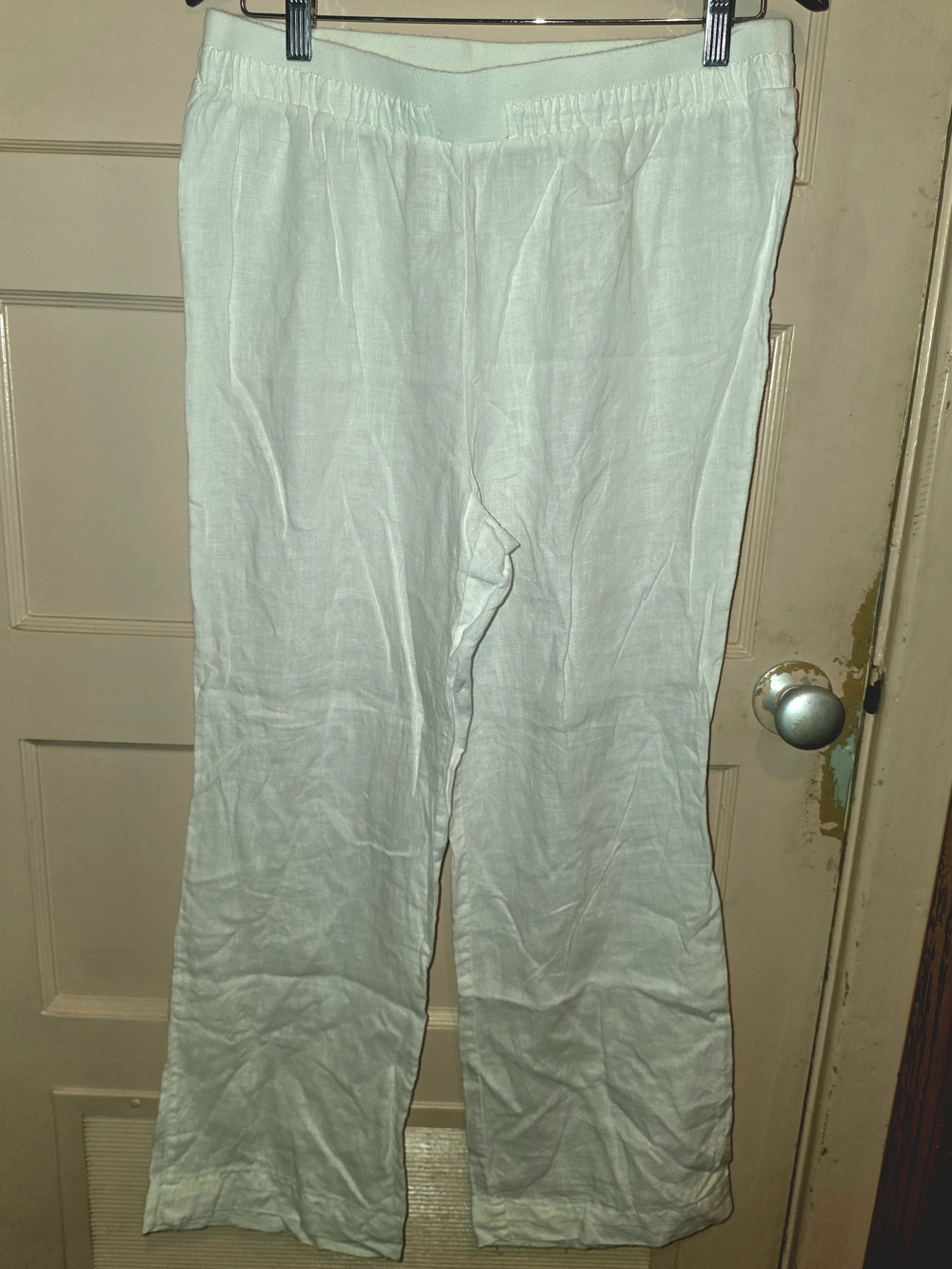 Ellen Tracy White 100% Linen Wide Leg Pull On Pants Size M